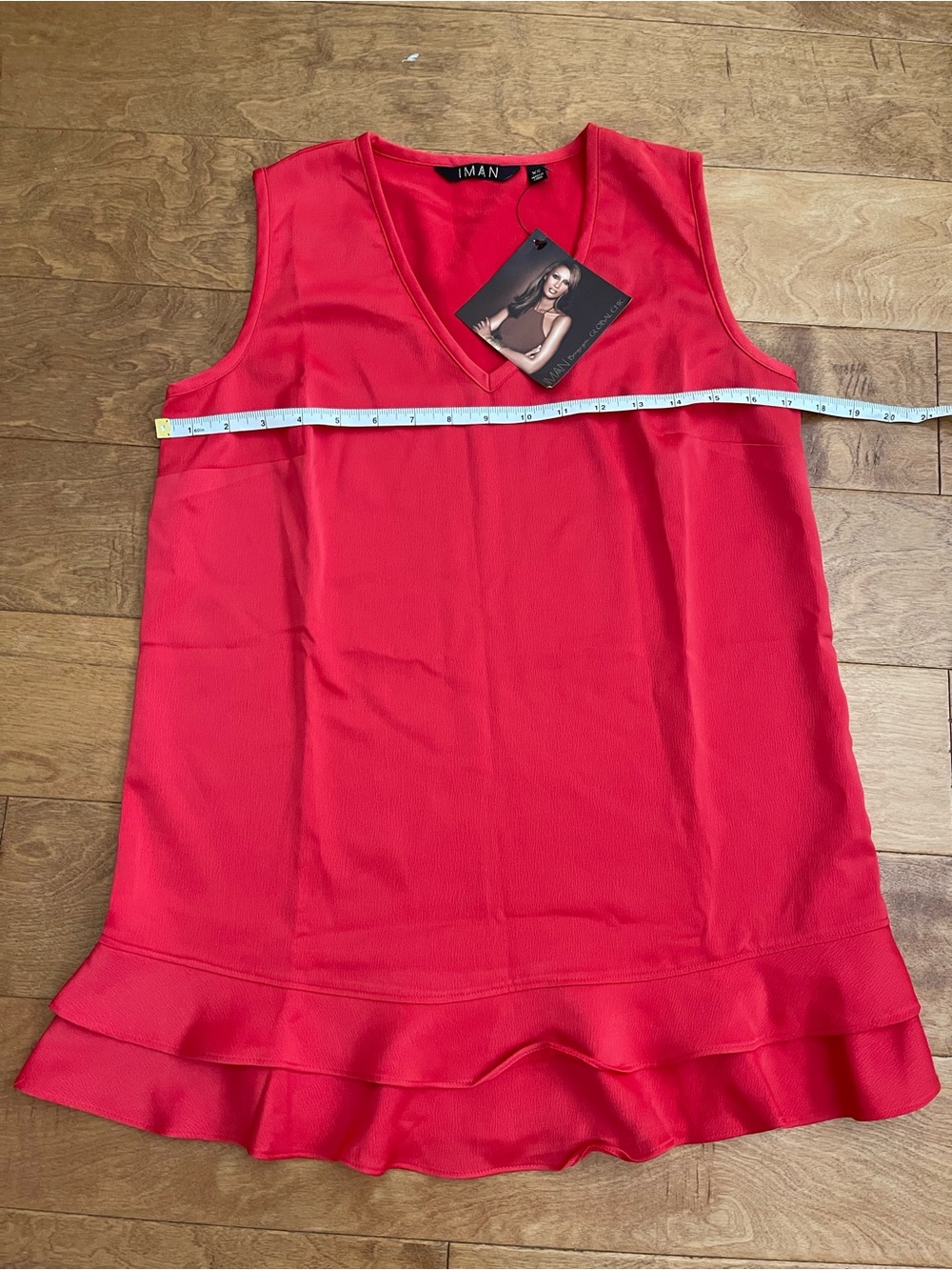IMAN Red Sleeveless V-Neck Ruffle-Hem Top